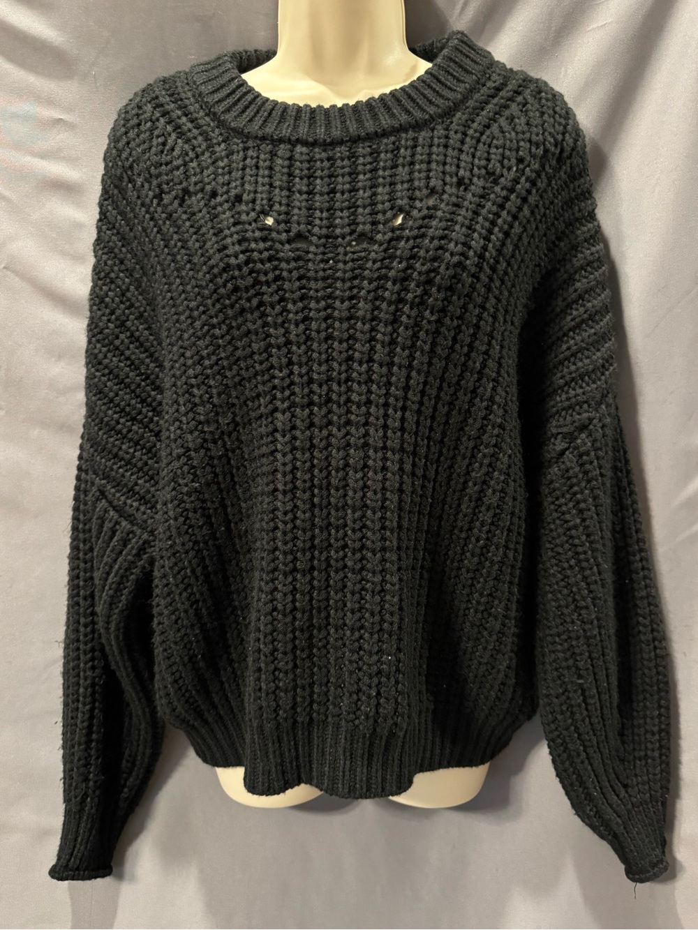 Elodie black chunky rib-knit crewneck sweater Size Large